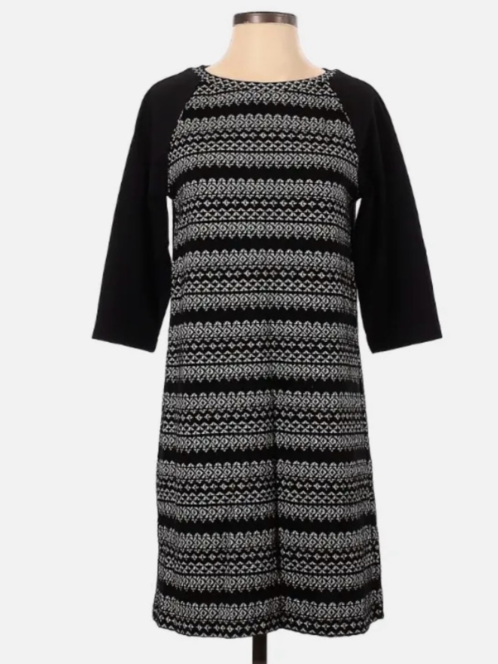 Loft Black & White Geometric Print Dress, Size Small Petite